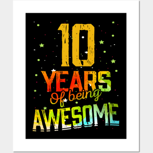 10th Birthday Girl Gift Vintage Retro 10 Years Of Being Awesome Gifts Funny 10 Years Old Boys Kids Posters and Art